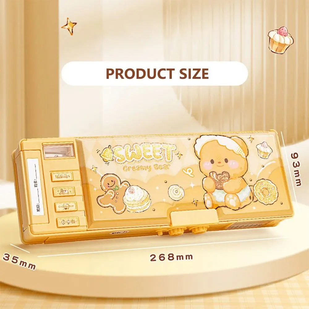 Cartoon Double Layer Pencil Case Large Capacity with Combination Lock Mechanical Pen Box Stationery Box Students