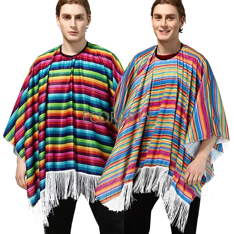 Man Adule Mexican Poncho Colorful Funny Mexican Capes Party Costumes for Outdoor Camping Carnival Vacation 20