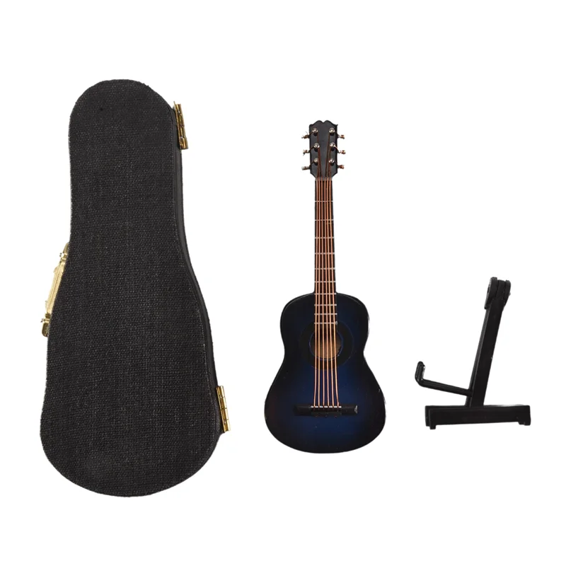 TKOH-A-Gitar Miniatur Kayu dengan Dudukan dan Casing Alat Musik Mini Model Rumah Boneka Miniatur Dekorasi Rumah Insta Mudah