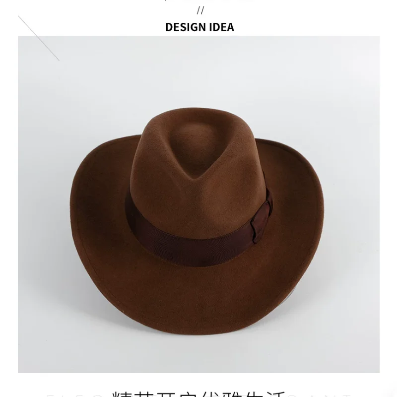 Wool top hat Waterproof and Wrinkle Resistant Western Cowboy Hat Khaki Soft Woolen Riding Hat