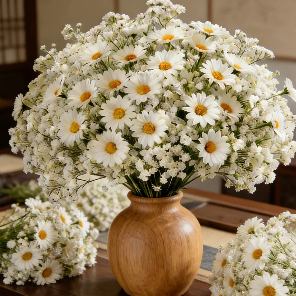 Set de 20 Flores Artificiales de Margarita Blanca y Paniculata, Ramo de Flores de Plástico para Decoración de Hogar, Oficina y Bodas 2026