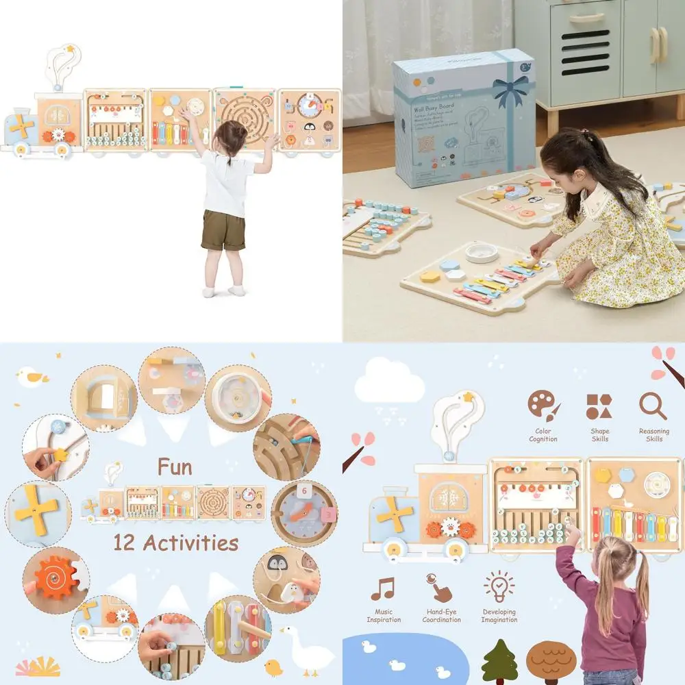 

All-in-One Wooden Montessori Activity Wall, 12-Function Learning Center for Toddlers, Ideal for Playrooms, Nurseries, and Classr