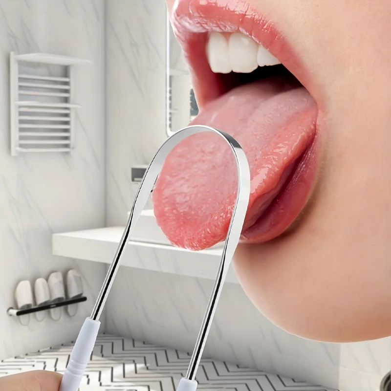 2pcs Tongue Scraper Cleaner - Durable Metal Tongue Brush To Coating, Bad Breath, Improve Oral Hygiene, Mouth Care Accessory