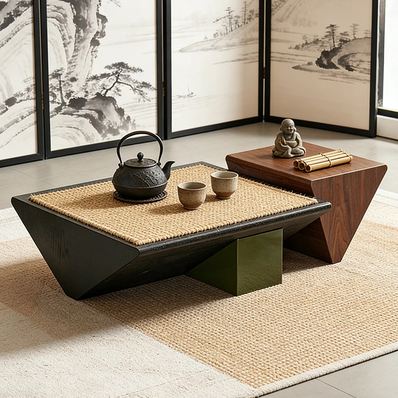 &c Geometric Irregular Shape Creative Designer Italian Wood Veneer Two-Tone Low Table Furniture