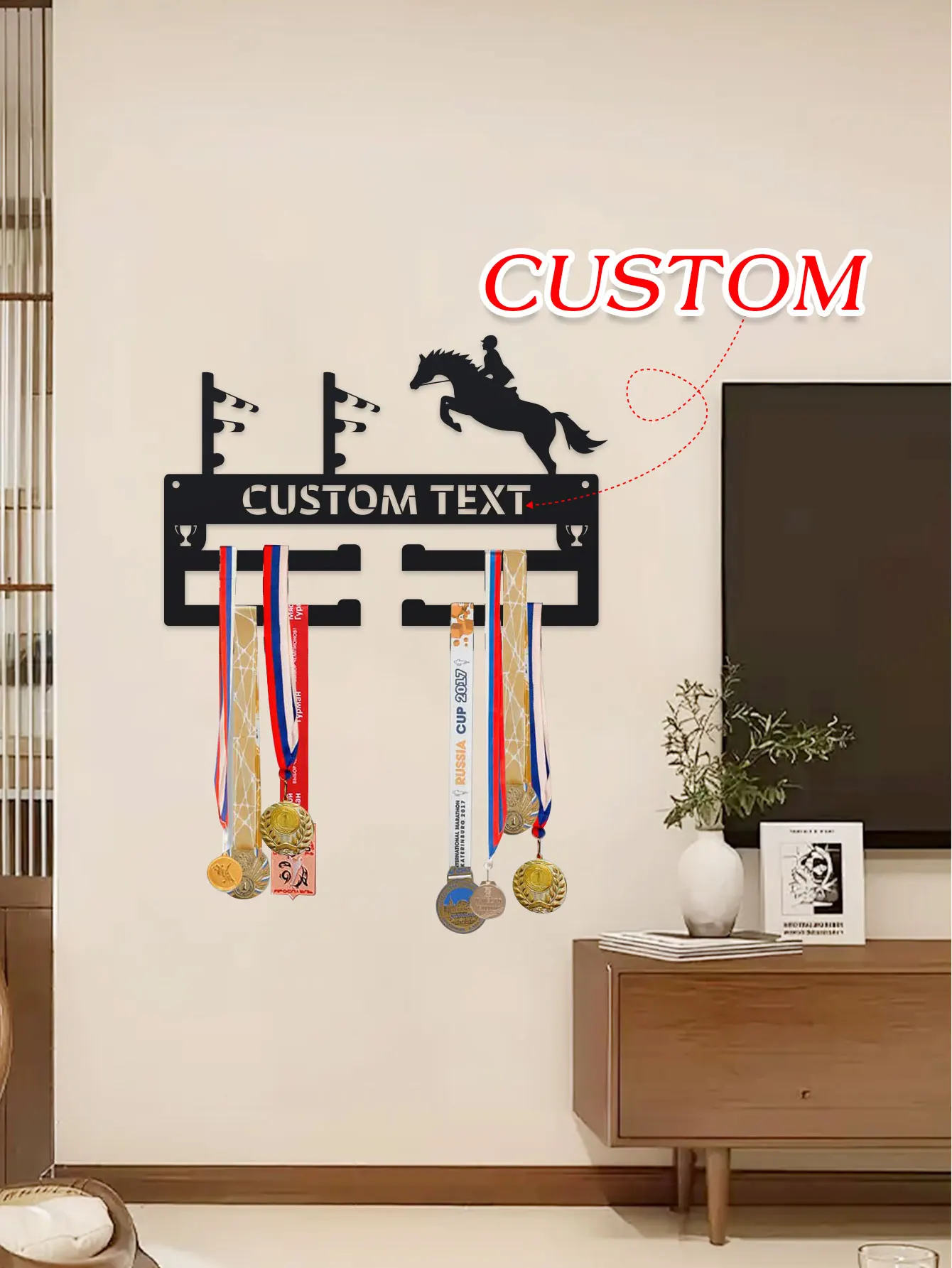 Custom Medal Hanger Horse Ribbon Holder, Sports Awards Ribbons with Name Holder, Horse Riding Medal Hanger Display Rack Equestri