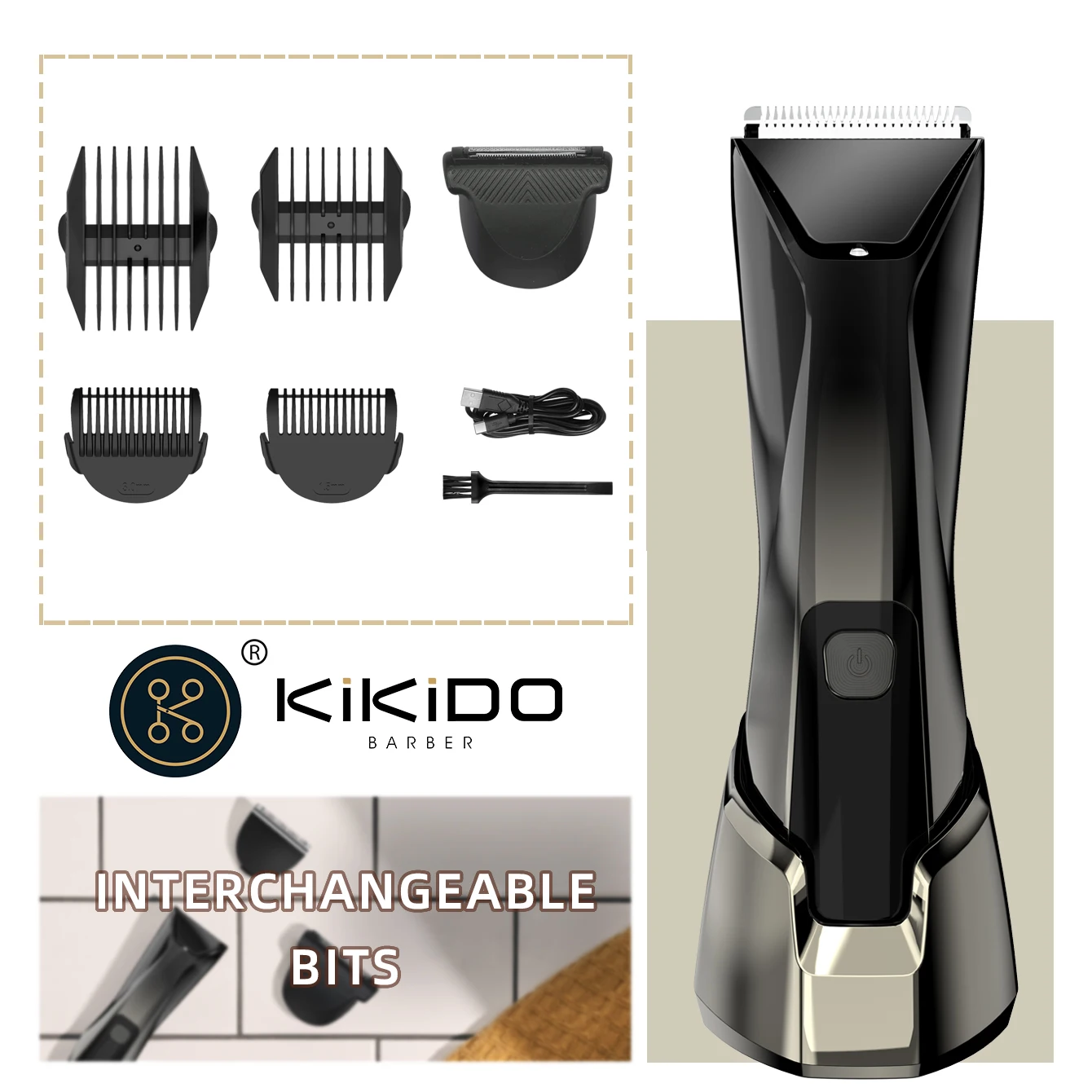 KIKIDO Full Body Hair Trimmer Electric Hair Clipper Type-c Rechargeable Hair Shaver Machine IPX7 Waterproof 6500rpm KK-6010B