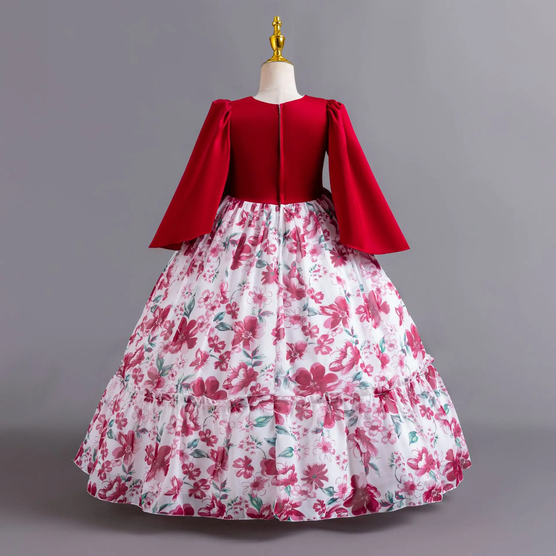 Robe de soirée en mousseline de soie pour petites filles, imprimé floral, pour mariage, fête d'anniversaire, reconstitution historique, AC135