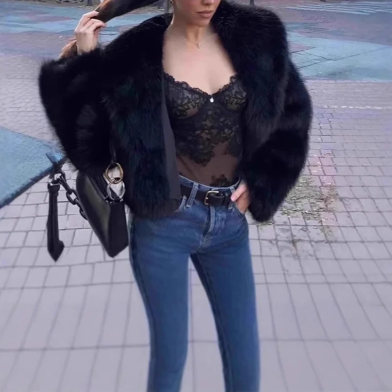 

European and American Fur Large Lapel Faux Fur Coat Short Fashion Fox Fur Coat Fluffy Plush Women's Clothing