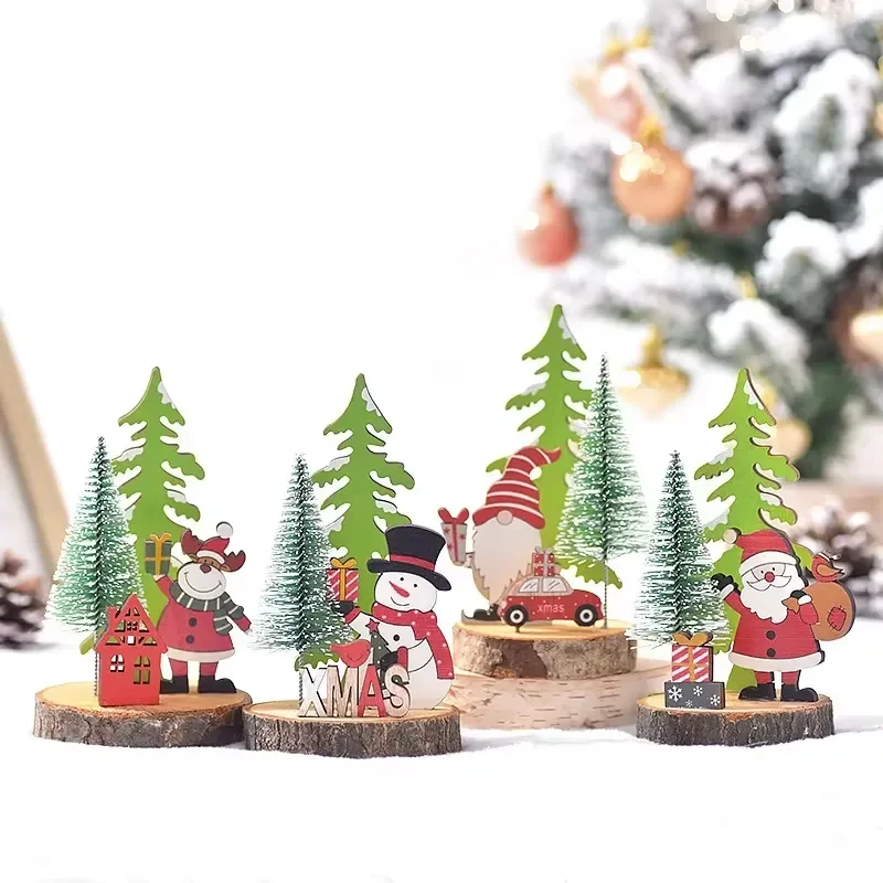 for New Year Christmas Decorations Wooden Cedar Santa Elk Holiday Ornaments Tree Shape