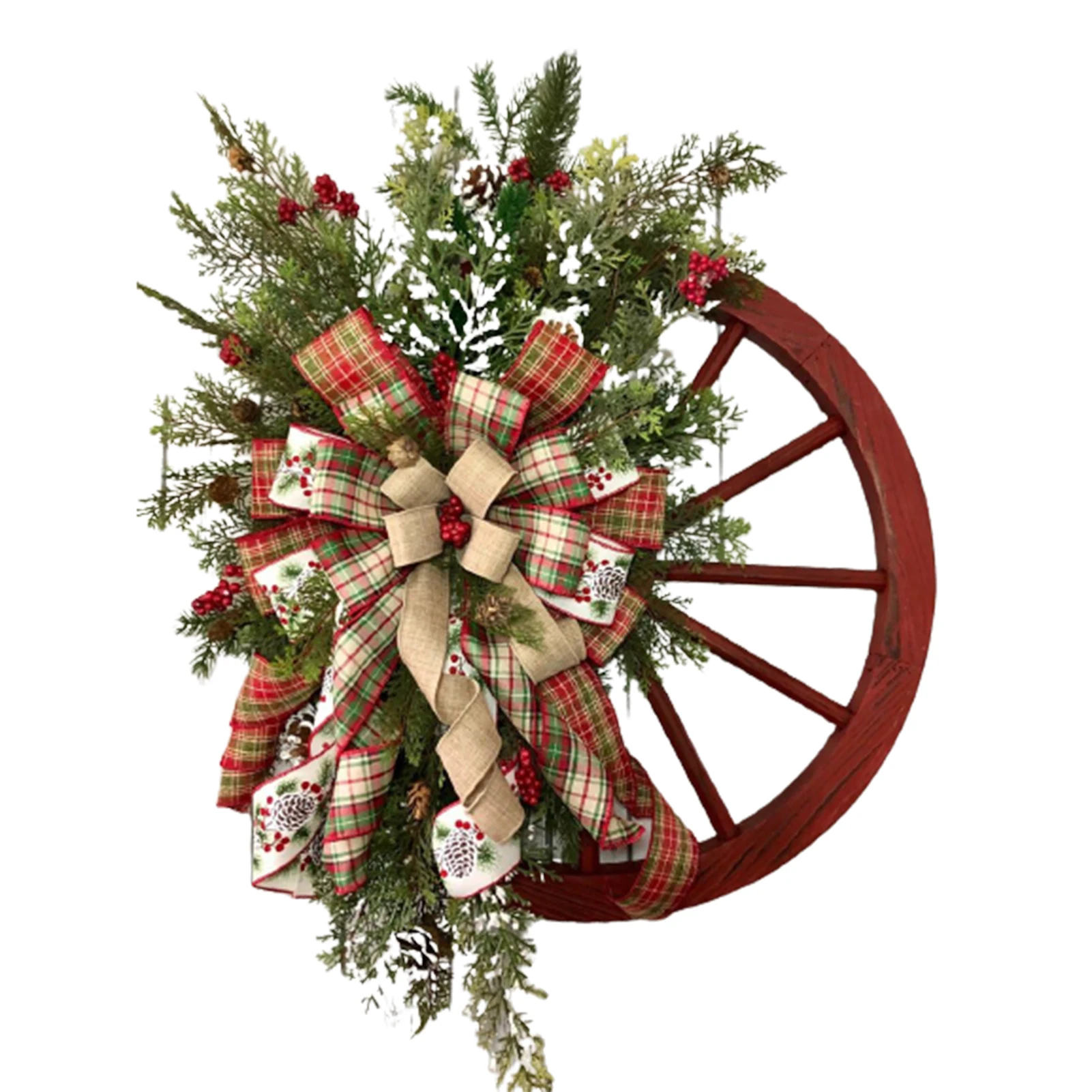 Winter Wreath Farmhouse Wagon Wheel Front Door Hanging Ornament Christmas Home Restaurant Decoration