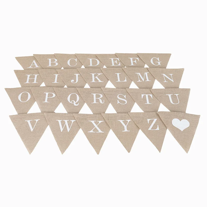 Party Flag Letter A-Z Diy Personalize Jute Burlap Bunting Banner Flags Candy Bar Wedding Decoration Baby Shower Supplies