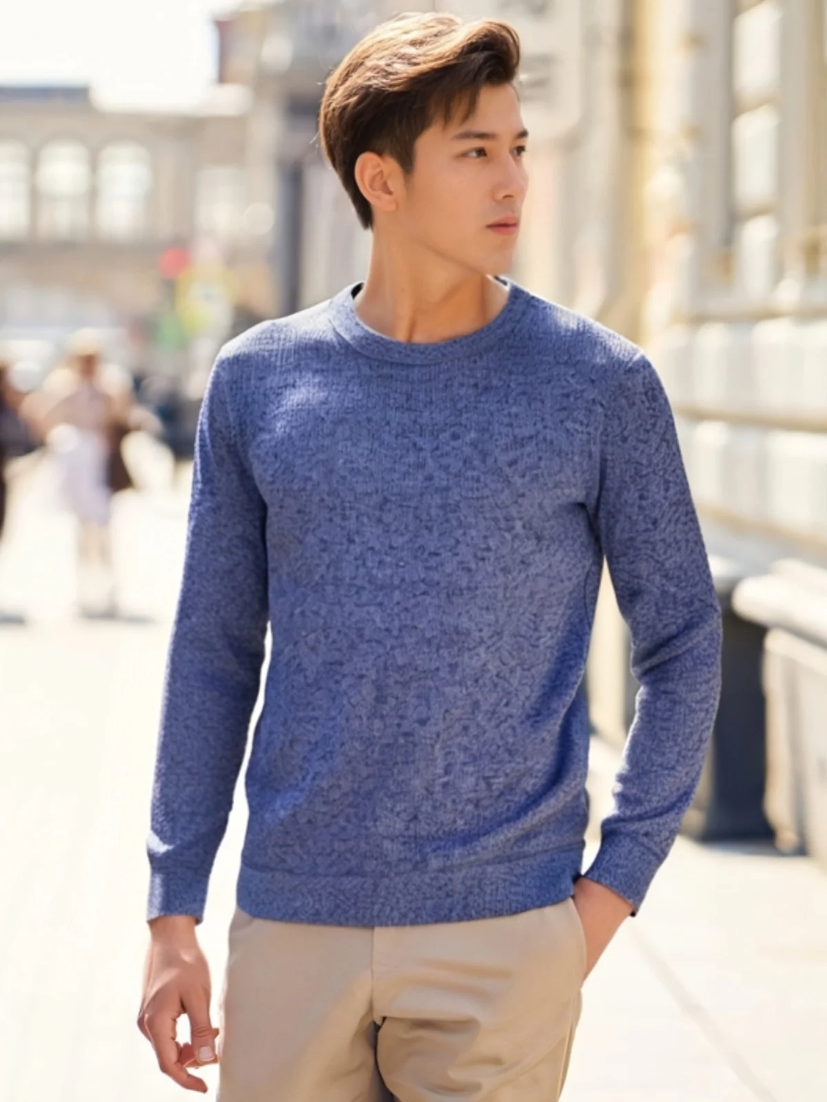 

Мужской однотонный трикотажный свитер с начесом, утолщенный, не скатывается, простой в уходе, базовый, модный, городской стиль, с длинным рукавом, круглый вырез...