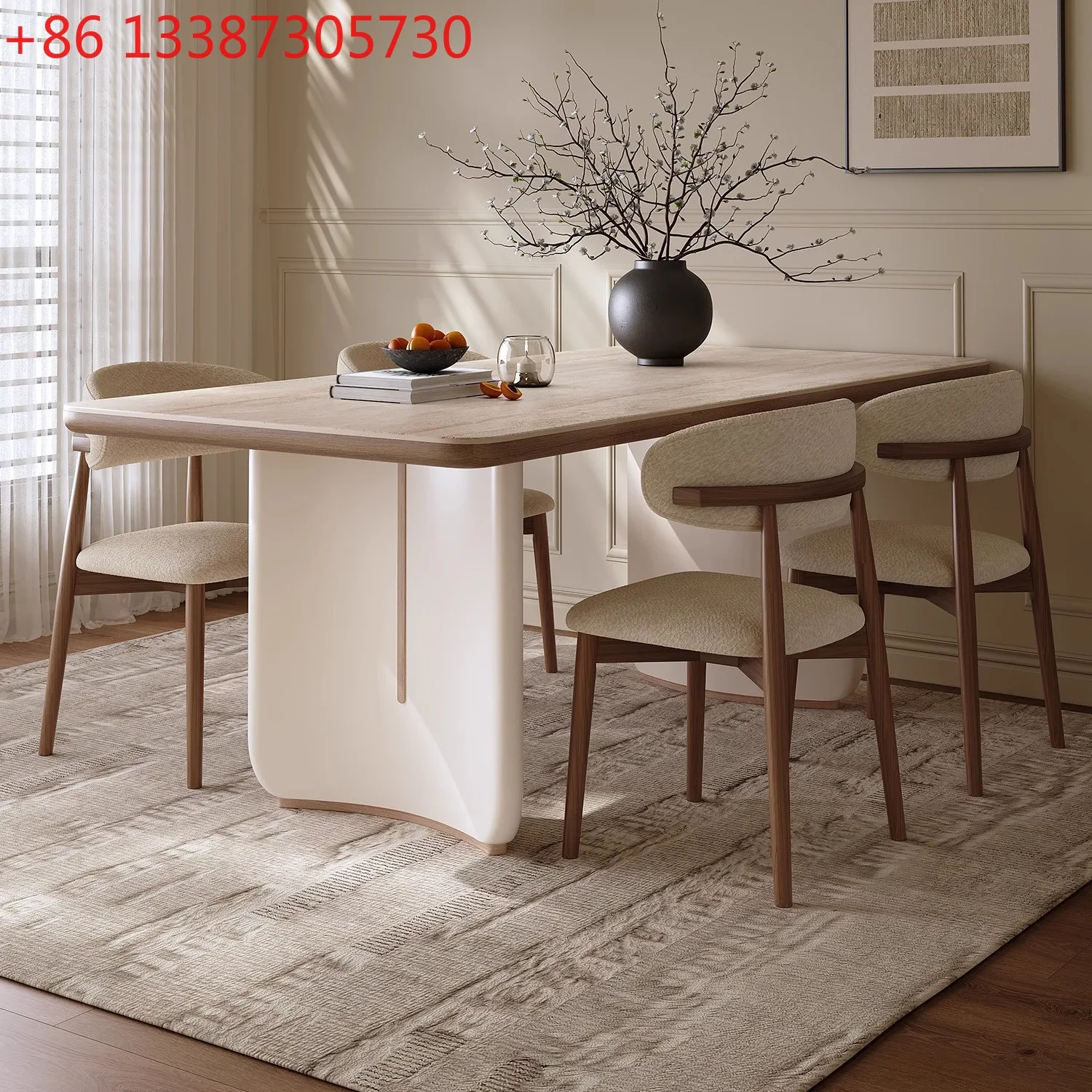 

Обеденный стол из сланца во французском кремовом стиле, легкая роскошь для небольшой квартиры, современный, простой и элегантный дизайн.