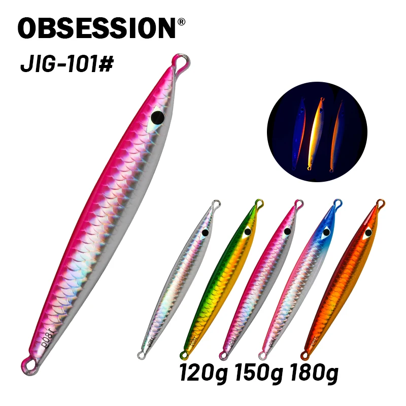 OBSESSION 120g 150g 180g Slow Sinking Fishing Lure Artificial Metal Jigs Japen Shiny Laser UV Luminous Trolling Fishing Tackle