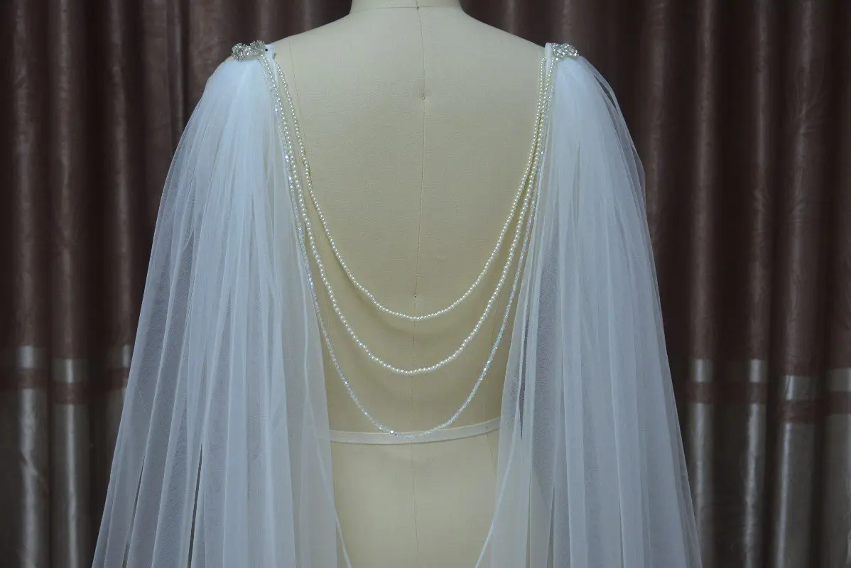 Bridal  Wedding Veil Cape,  Crystal beads veil wedding accessories