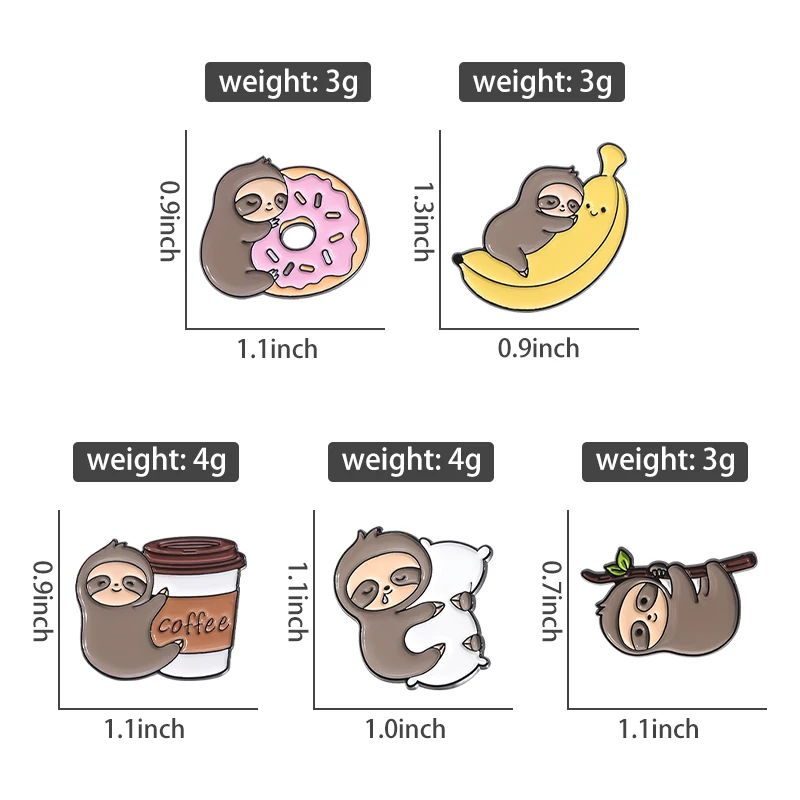 Sloth with Banana Dessert Coffee Enamel Pins Cartoon Animal Cute Lapel Badge Backpack Clothes Decorative Metal Brooches Jewelry