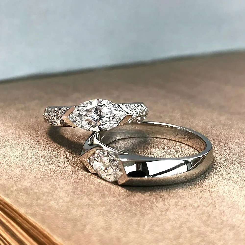 FCGJHW GRA Certified 1CT Marquise Cut Moissanite Ring S925 Silver for Women D Color Lab Diamond Engagement Band Gift Jewelry