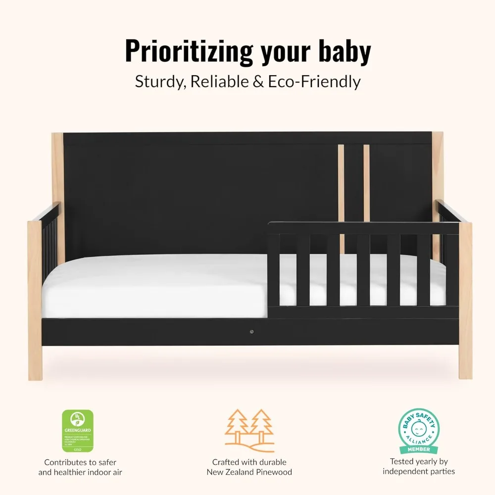 Toddler Bed in Matte Black Vintage, JPMA & Greenguard Gold Certified, Crafted with Sustainable New Zeala