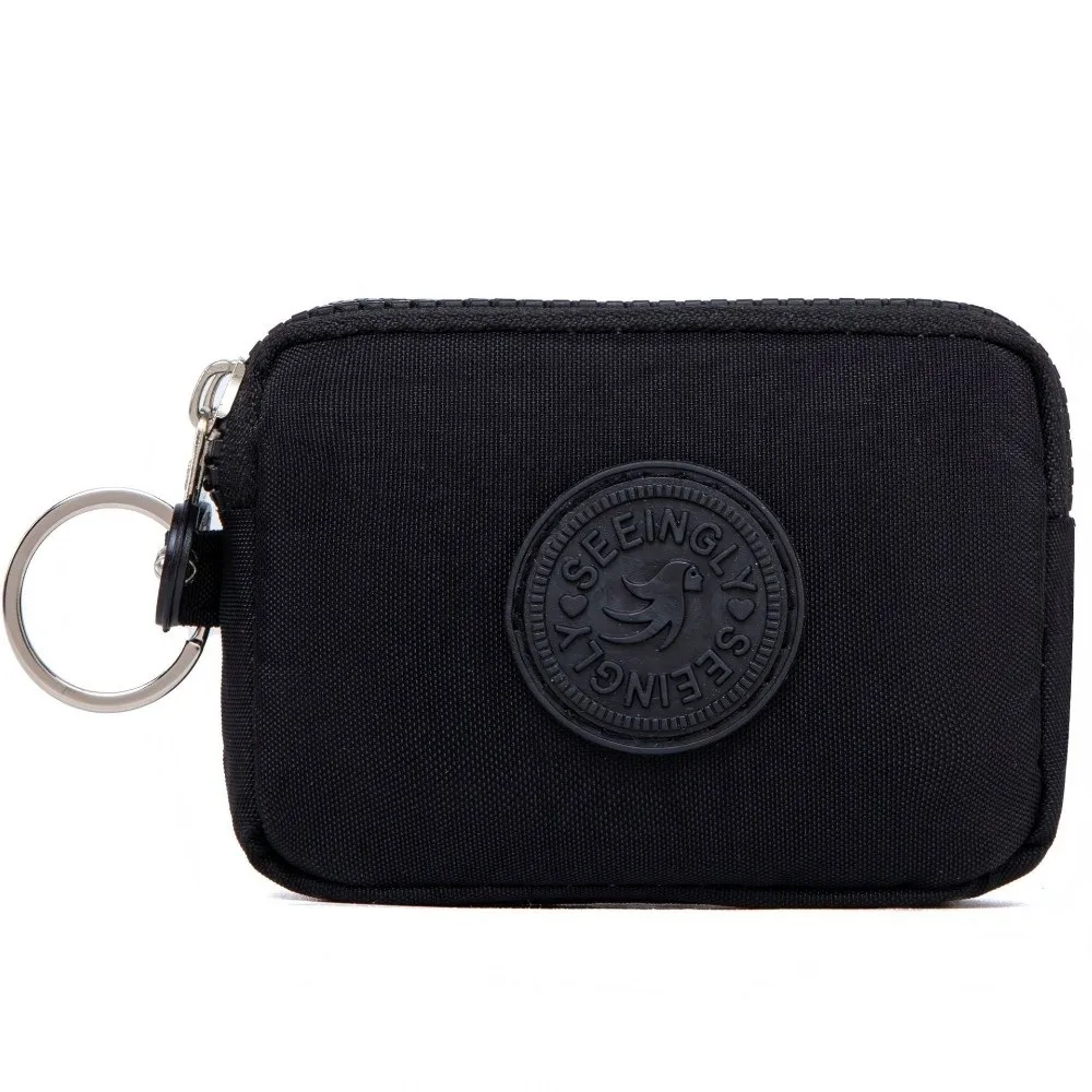 

Portable Double Layer Women Wallet Solid Color Waterproof Coin Purse with Keychain Nylon Credit Card Holder Outdoor