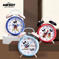 Disney Alarm Clock Mickey Mouse Cartoon Round Metal Silent Night Light Dual Bell Pointer Rings The Bell Wake Up Clock Bedroom