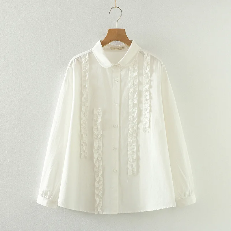 Youth blouses woman long sleeve shirts cotton yarn stringy selvedge checkered shirts mori girl basic shirts cute clothes