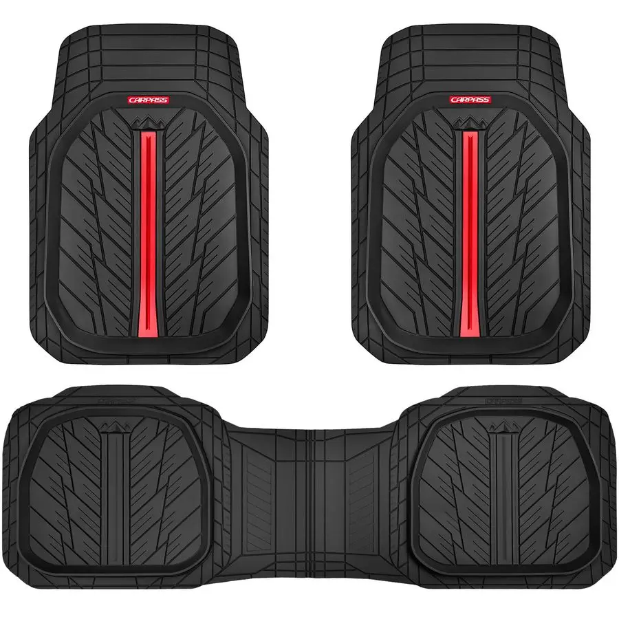 

Tire Tread DeepDish Rubber Floor Mats for car Heavy Duty car mats All Weather, Universal XLM Trim to Fit for Truck SUV Vehicle A