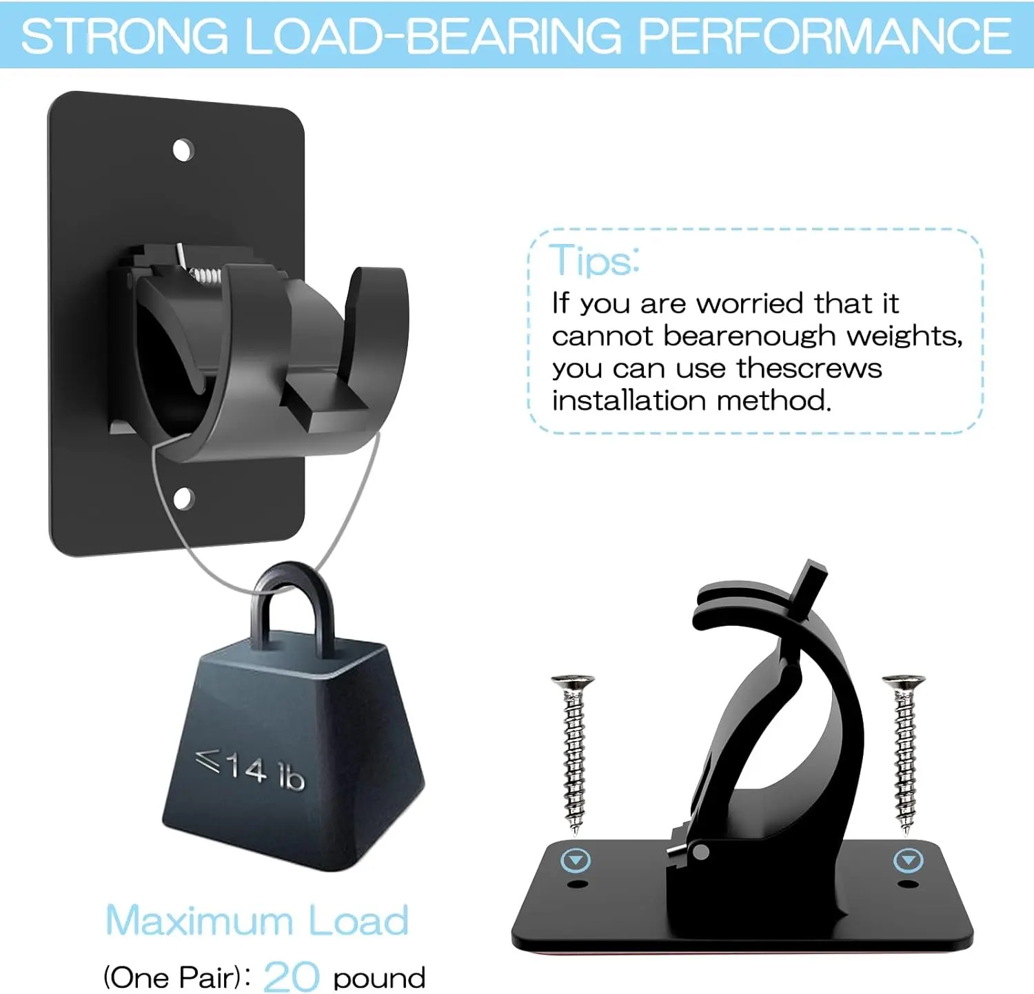 Self Adhesive Curtain Rod Brackets, No Drill Plastic Holders for Bathroom, Bedroom, Kitchen, Black view 3