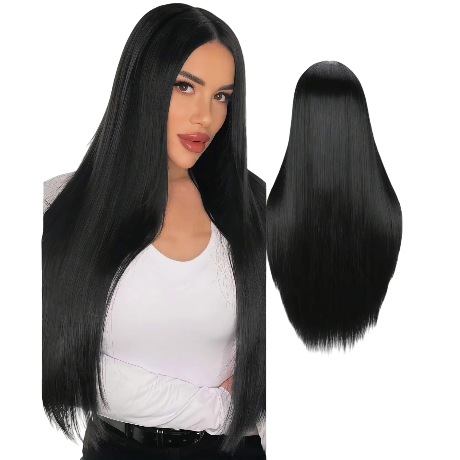Long Straight Black Wig 32 Inch Heat Resistant Synthetic Wig For Women Cosplay Party Natural Black