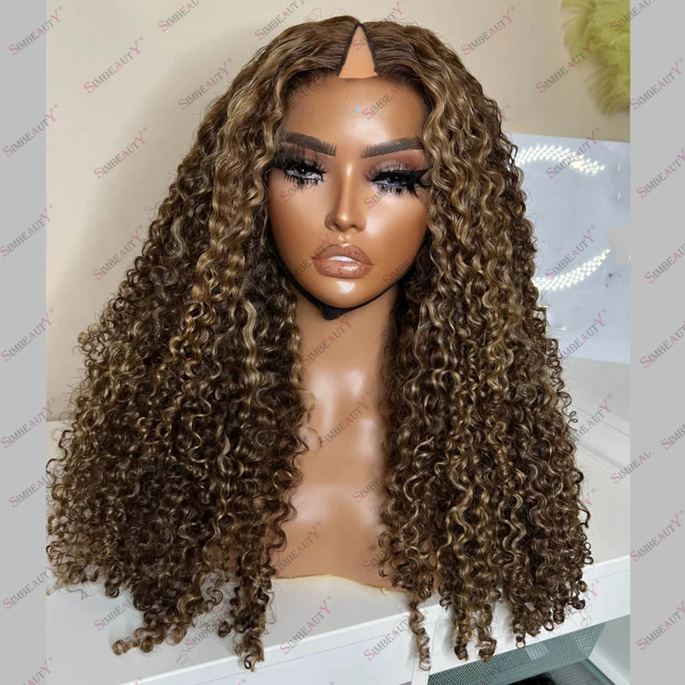 

Накладные парики U-образной формы из натуральных индийских волос Remy, афро-кудри, для чернокожих женщин, без клея, легко надеваемые, 1x4 V-образные парики, плотность 200%