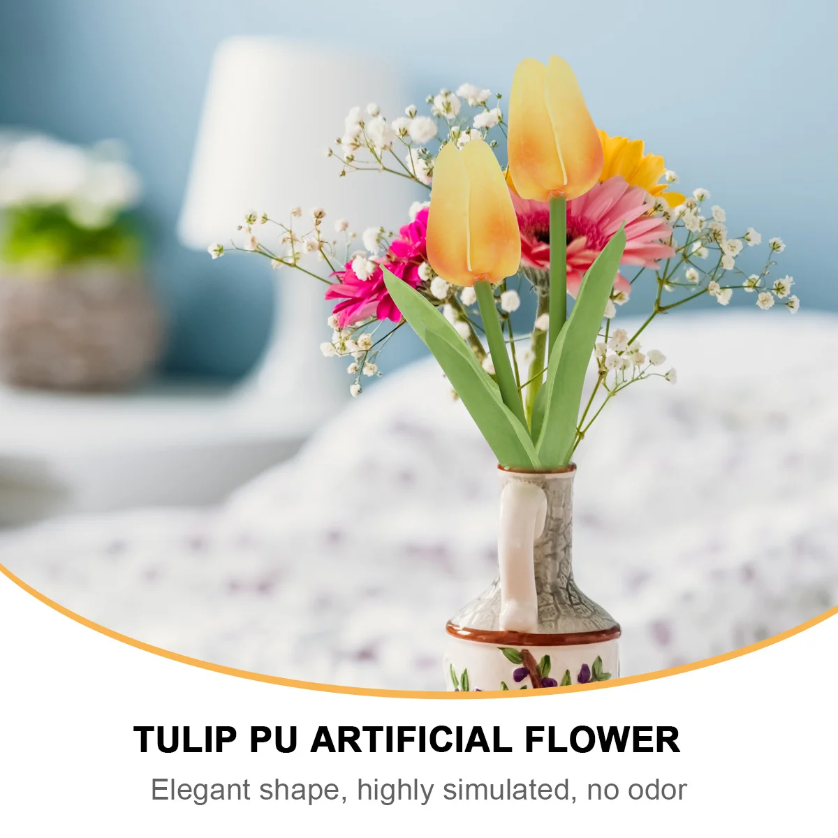 

Artificial Tulips Orange Real Touch Faux Flowers for Wedding Home Party Balcony Yard Decoration Uv Resistant