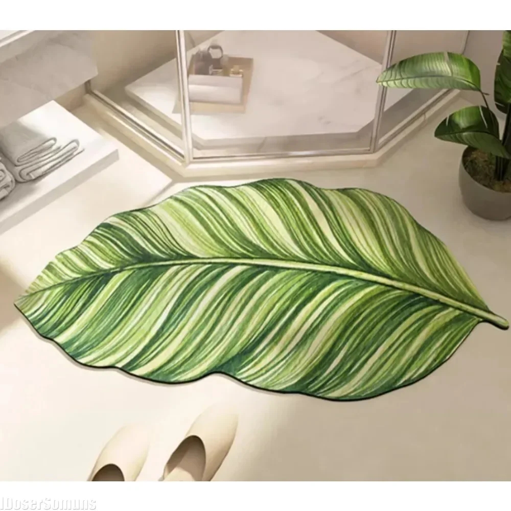 

Green Plant Green Leaves Bathroom Floor Non-Slip Bath Mat Bathroom Absorbent Floor Mat Household Irregular Door Mat Area Rug