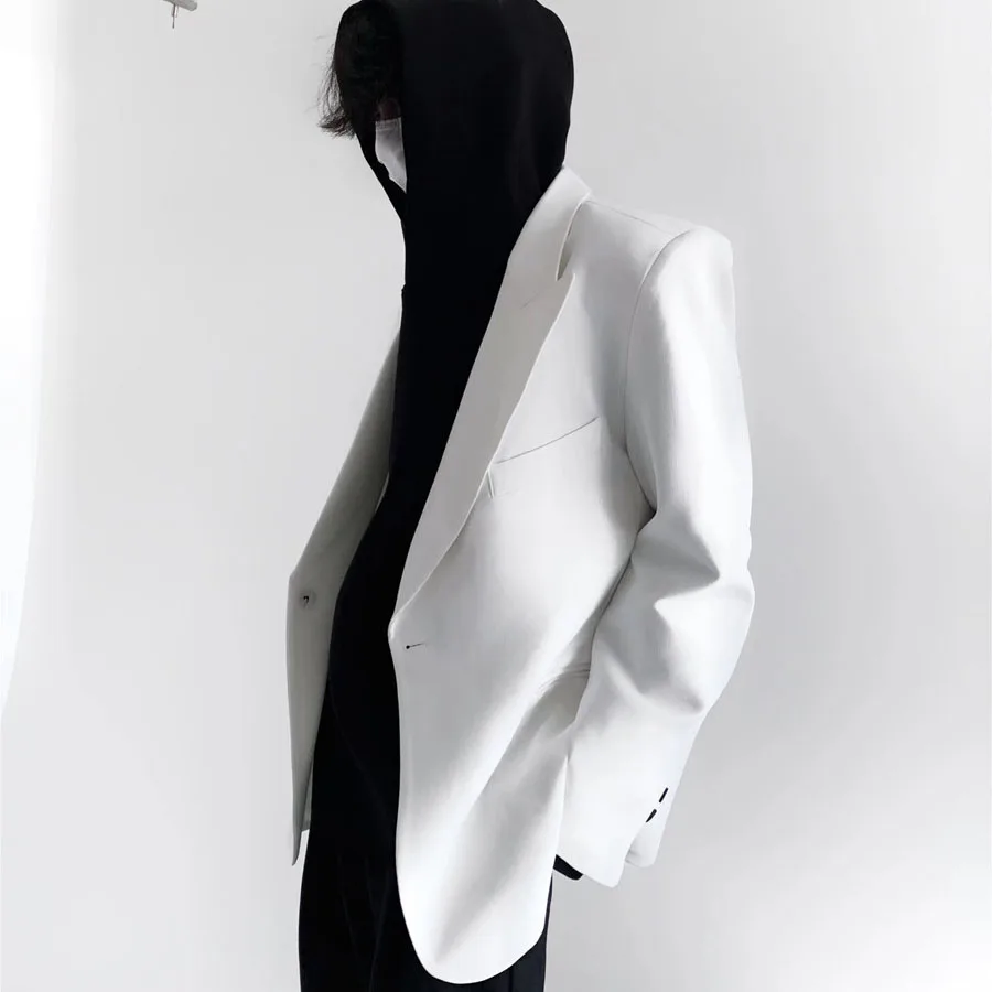 Korean Fashion Men's Suit Coat Fashion High Street Male Shoulder Padded Blazer Jacket Spring New Trendy Lapel One Button Jackets