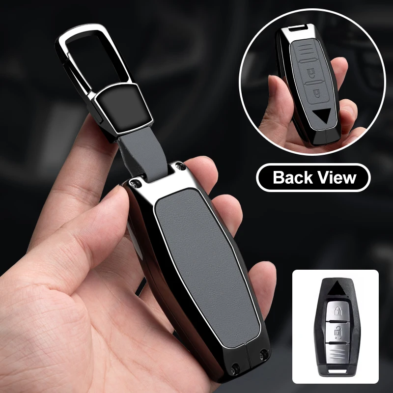Car Key Cover Case Fob Remote Protector Metal Shell Holder for Mitsubishi Outlander 2021 2022 2023 Accessories Leather Key Cover