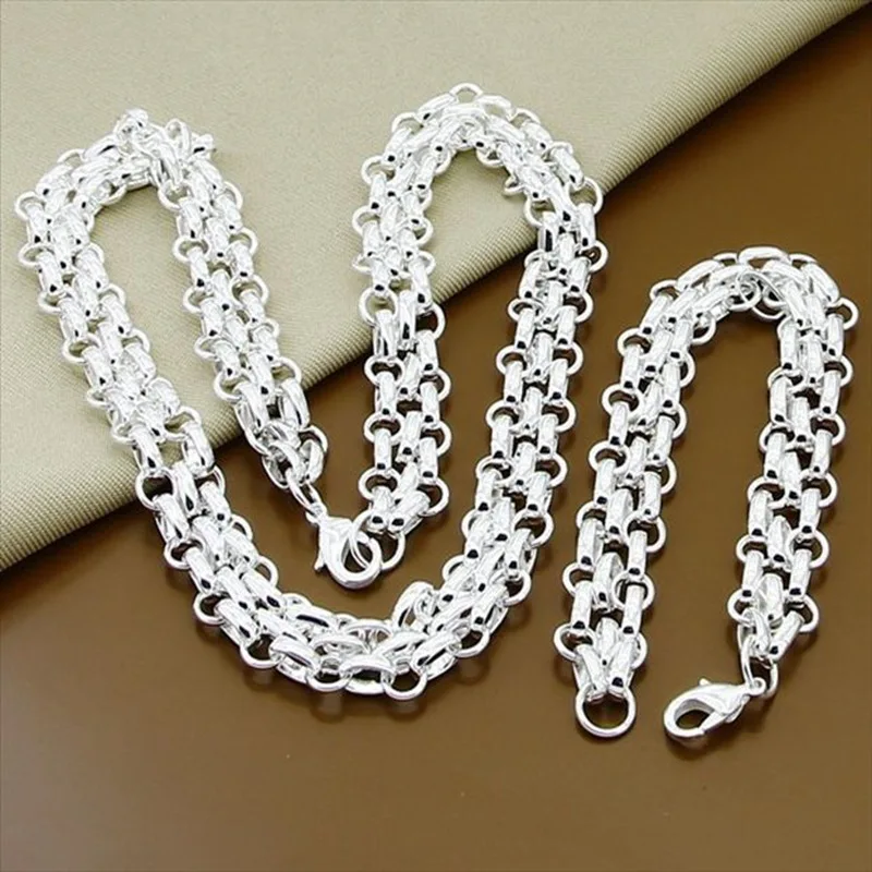 925 Sterling Silver Jewelry Set Three-Clasp Bracelet Necklace Set Women's Fashion Simple Birthday Party Anniversary Jewelry Gift