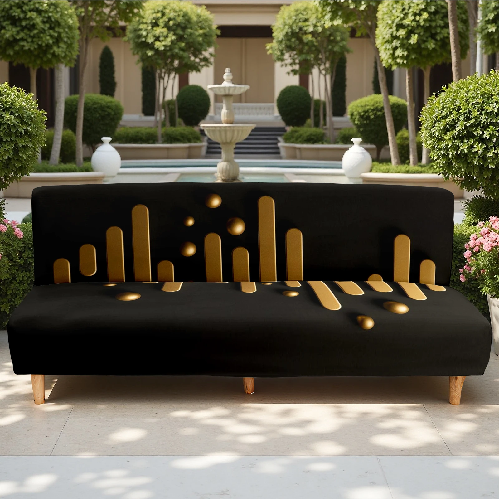 Luxury Gold City Pattern Summer Outdoor Sofa Bed Cover, Elastic Milk Silk Slipcover, Pet - Friendly, Washabl