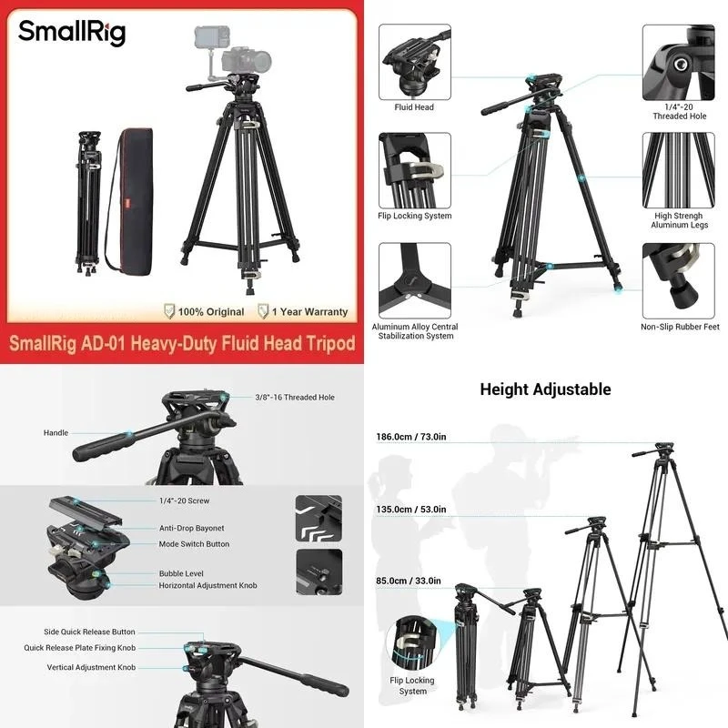 Brand for SmallRig AD-01 Video Tripod Heavy-Duty Fluid Head Tripod 1/4