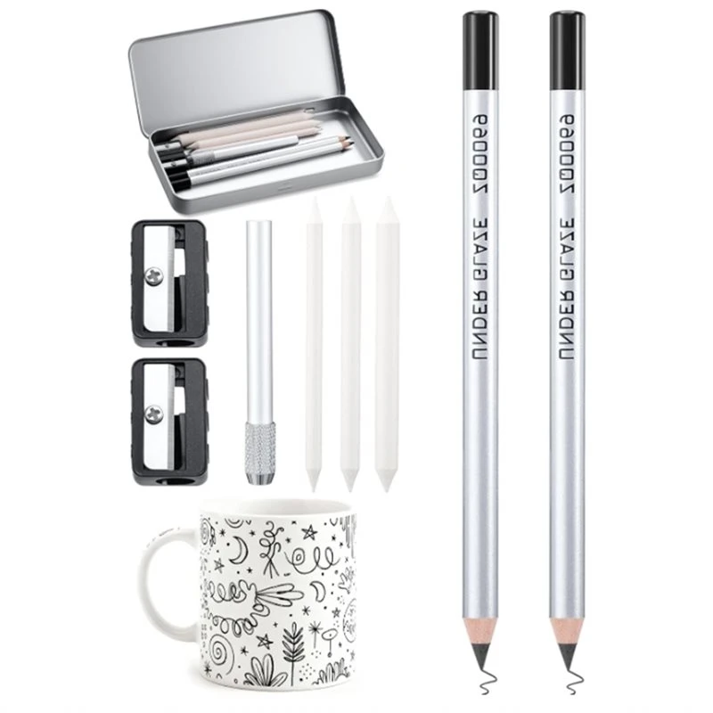 UISN Underglaze Pencil Kits 9 Pcs 2 Pcs Black Pottery Pen For Ceramic For Decorating Underglaze Biscuit Ware Bisque