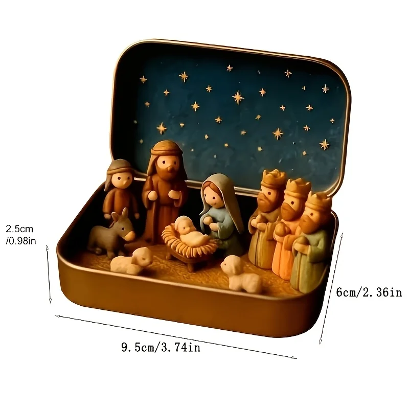 Mini Nativity Scene Figures Portable Pocket Size Nativity Scene Ornament Shepherds And Animal Figurines Easter Christmas Gifts