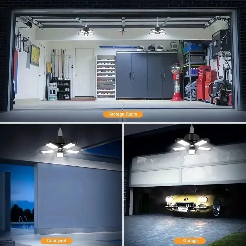 Super Bright LED Bulb For Garage E26/E27 45W 60W 80W 10000LM Adjustable Panel Shop Lighting Screw Base For Basement Workshop