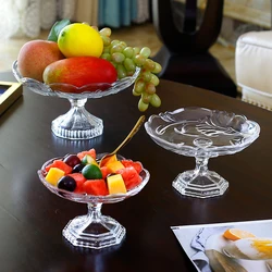 Bell Flower Glass Stilt Fruit Plate Gold Border Dried Fruit Breakfast Dishes Delicate Salad Bowl Table Top Jewelry Display Plate