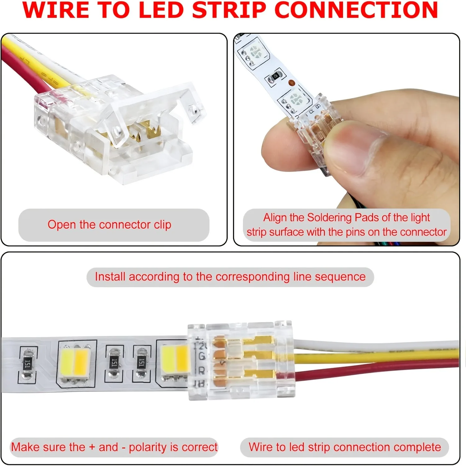10/15 Stück 10mm 3-Pin Lötfreie Streifen-zu-Kabel Schnellverbinder Schnelle LED-Streifenverbinder Ohne Kabel für Einfarbige LED-Streifen – Detail 4