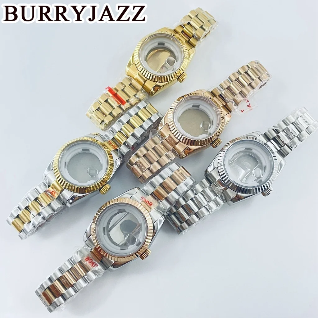 

BURRYJAZZ 31mm NH05 NH06 Watch Case Silver Rose Gold Stainless Steel Case With Sapphire Crysta Waterproof