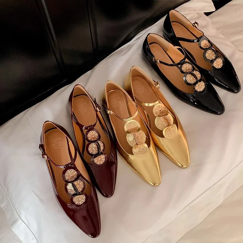 Luxury Rome Shoes Women Elegant Shallow Shoes Summer New Pointed Toe Retro Shoes Designer Dress Walking Flats Mujer Zapatillas