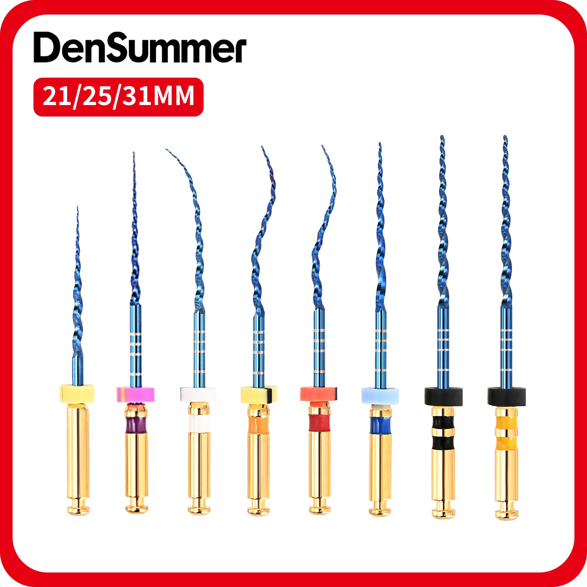 DenSummer Dental Niti Blue Rotary Endo Files 6Pcs/box Heat Activation Flexible Root Canal File 19/21/25/31mm SX-F5 Dentists Tool