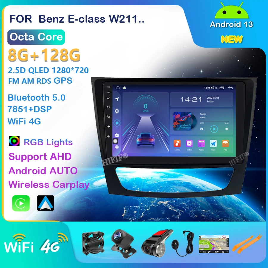 

2 Din Car Multimedia Player Android 13 GPS For Benz E-class W211 E200 E220 E300 E350 E240 E270 E280 CLS CLASS W219 2002-2010