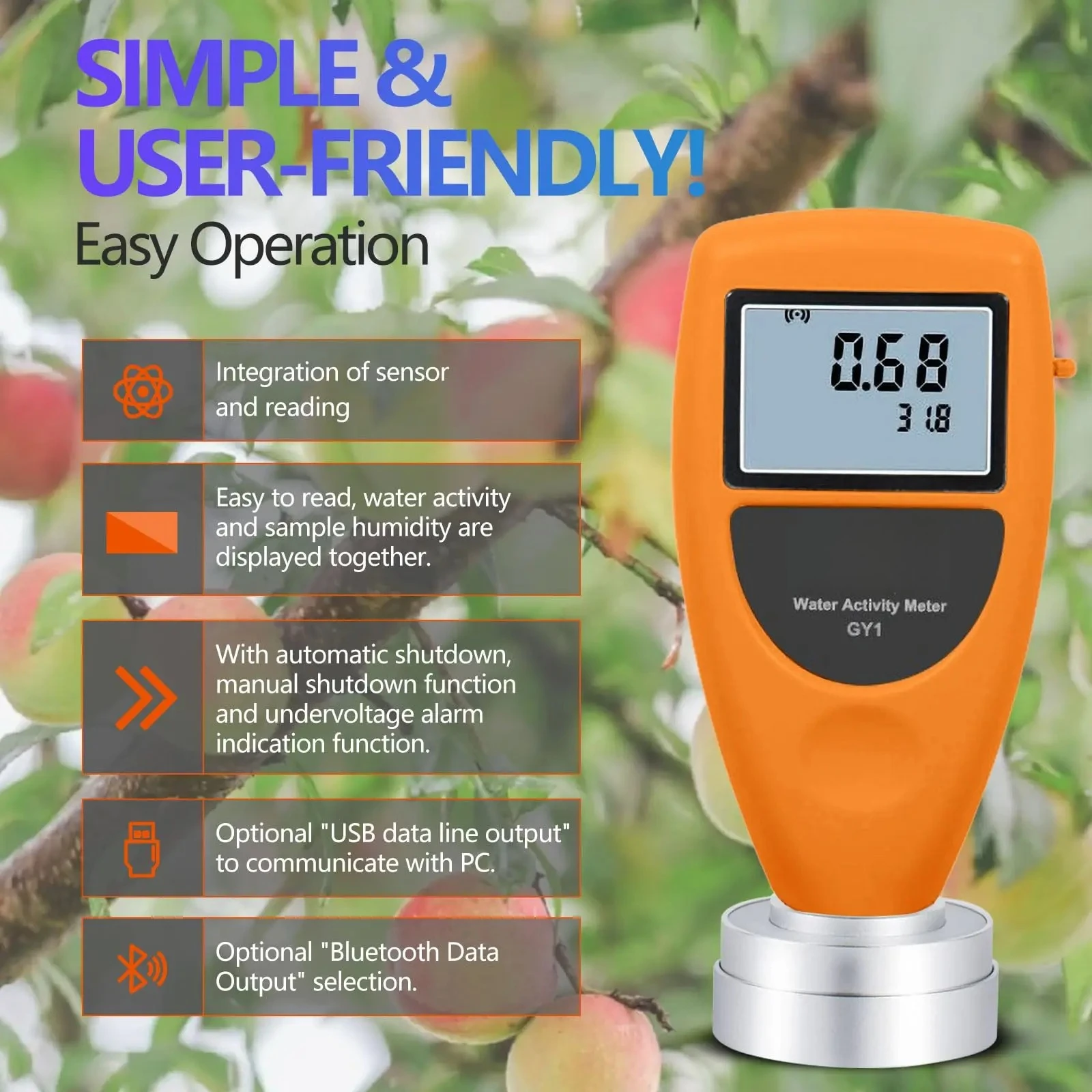 Digital Water Activity Meter Food Water Activity Tester Precision 0aw~1.0aw Optional Bluetooth Food Grain Water Activity Meter view 3