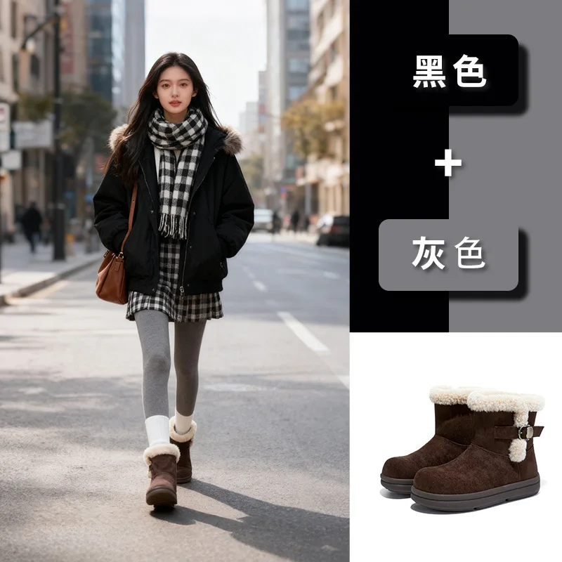 Lamb wool warm snow boots women's 2025 winter new thickened velvet short boots casual versatile retro boots women