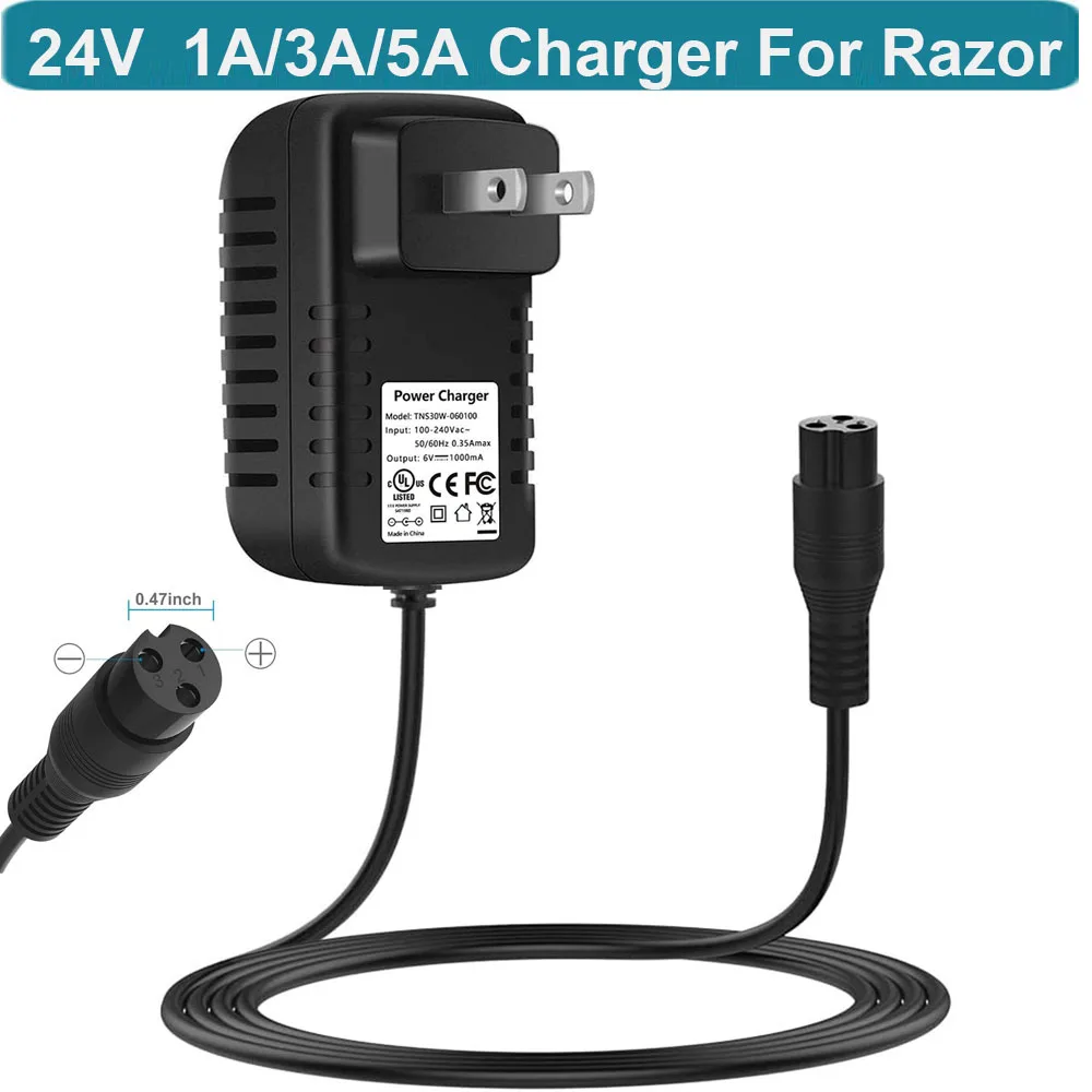 24V Charger for Razor E200 E200S E175 E300 E300S E125 E150 E500 E500S PR200 E225S E325S MX350 MX400 ZR350 Pocket Mod, Sports Mod