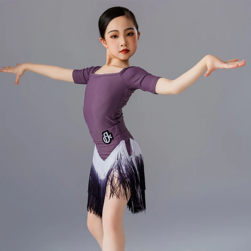 

Модная одежда для бальных танцев с коротким рукавом для девушек, профессиональные платья для латиноамериканских танцев, юбки с бахромой SL9960