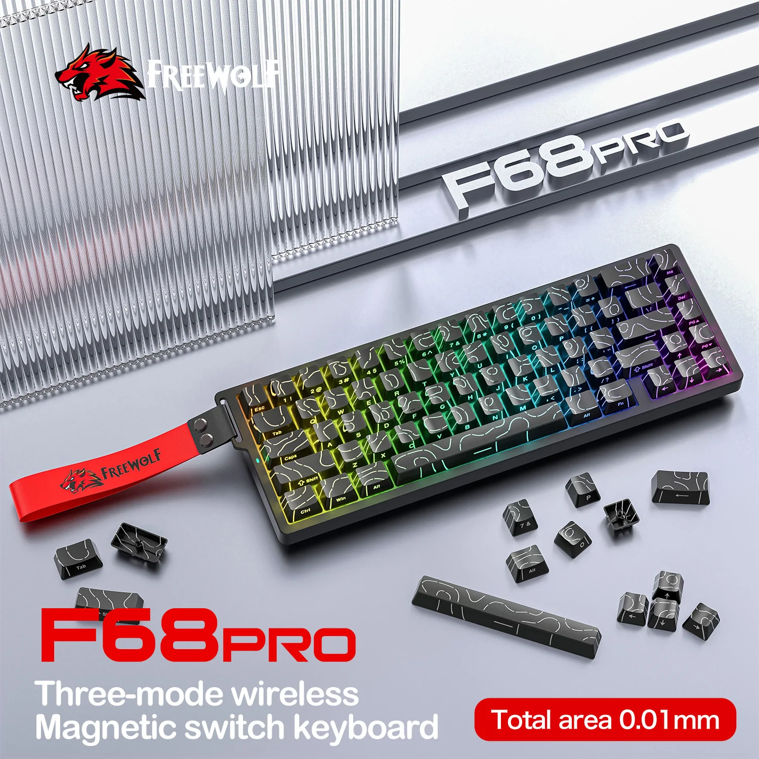 

FREEWOLF F68Pro Gaming Keyboard 3-Mode Wireless Bluetooth 2.4G Magnetic Switch RGB 8K Wired 1K Wireless Hot-Swap Rapid Trigger